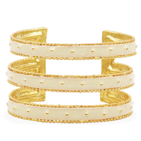 Dots Cuff Bracelet Beige Enamel - 24K Gold Plated