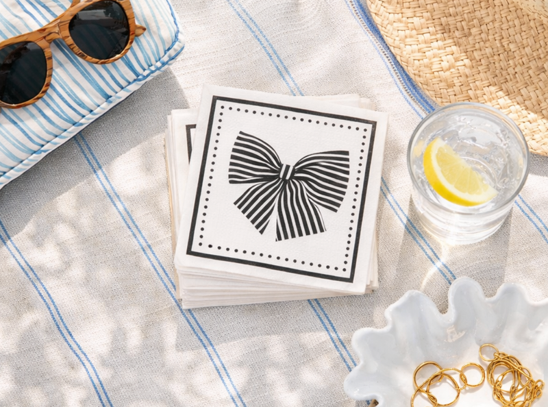 Linen-Feel Cocktail Napkins - Black Bow