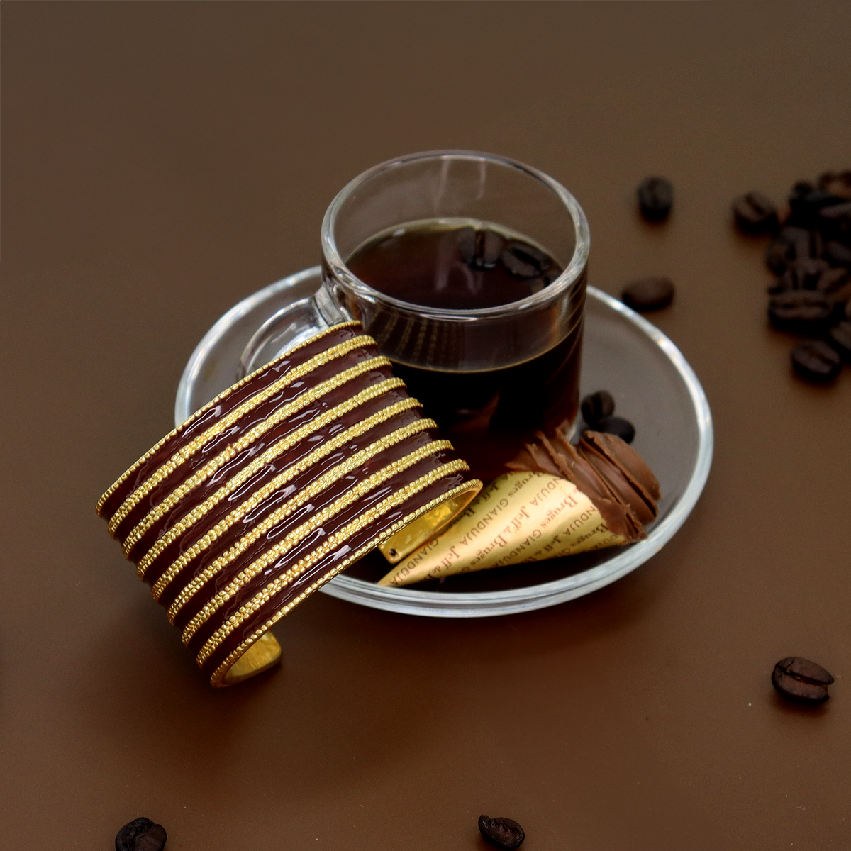Dotty Cuff in Espresso Enamel - 24K Gold Plated
