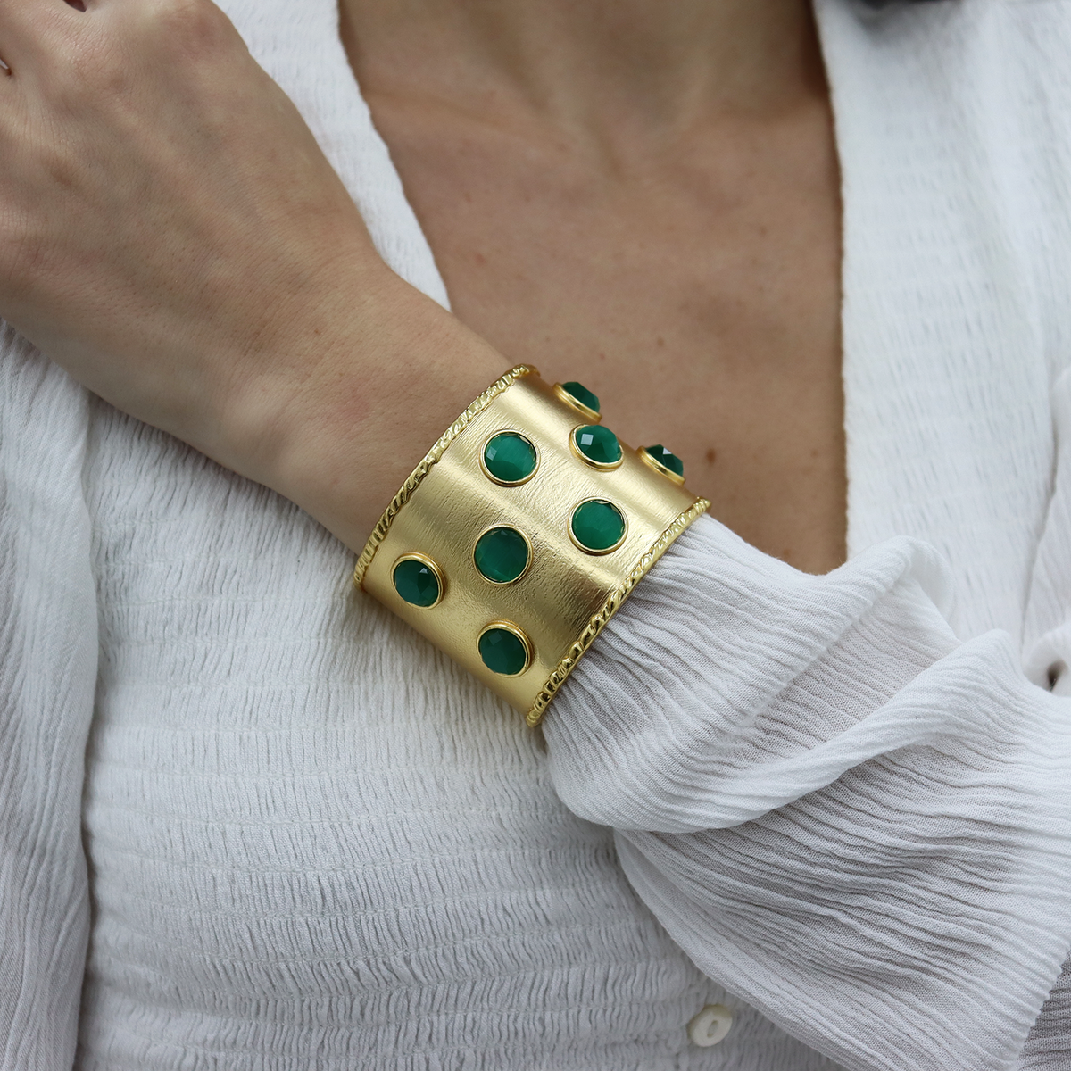 Cabochon Inlay Cuff - 24K Gold Plated