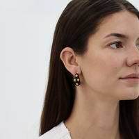 Dots Hoop Earrings Black Enamel - 24K Gold Plated