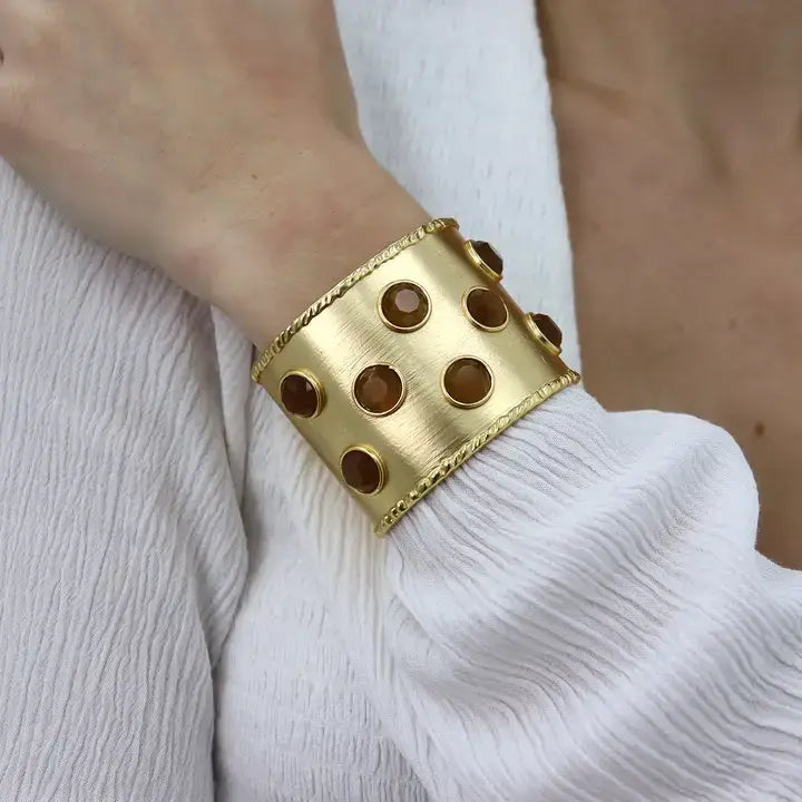Cabochon Inlay Cuff - 24K Gold Plated