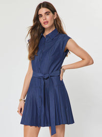 Denim Button Down Pleated Mini Dress