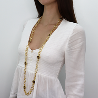 Espresso Glass Beads Station Necklace - 24K Gold Plated