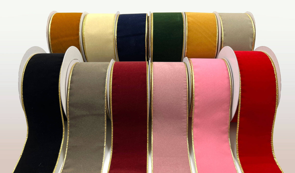 2.5" Red Velvet Reversible Gold Wired Ribbon