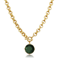 Cabochon Pendant Necklace - 24k Gold Plated