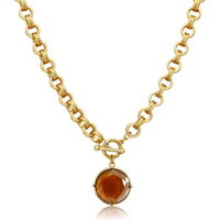 Cabochon Pendant Necklace - 24k Gold Plated