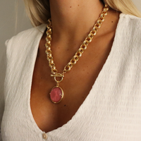 Cabochon Pendant Necklace - 24k Gold Plated