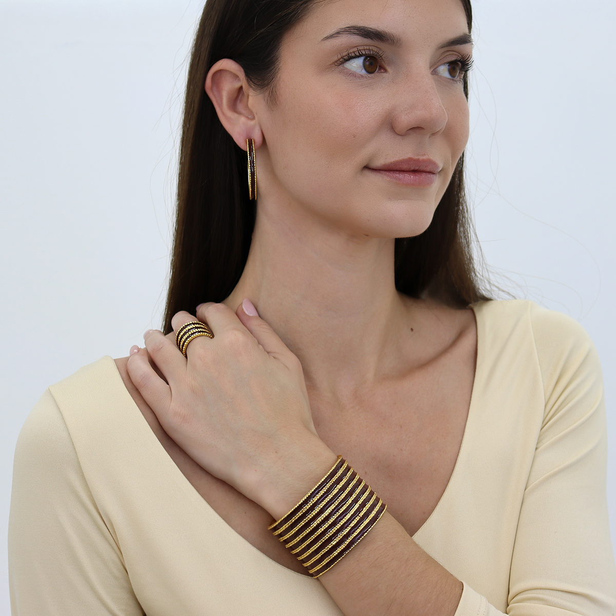 Dotty Cuff in Espresso Enamel - 24K Gold Plated