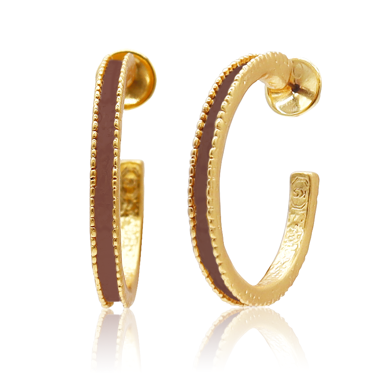 Dotty Hoop Earrings in Espresso Enamel - 24K Gold Plated