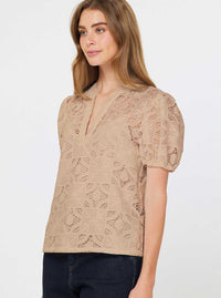 Lace V-neck short sleeve blouse