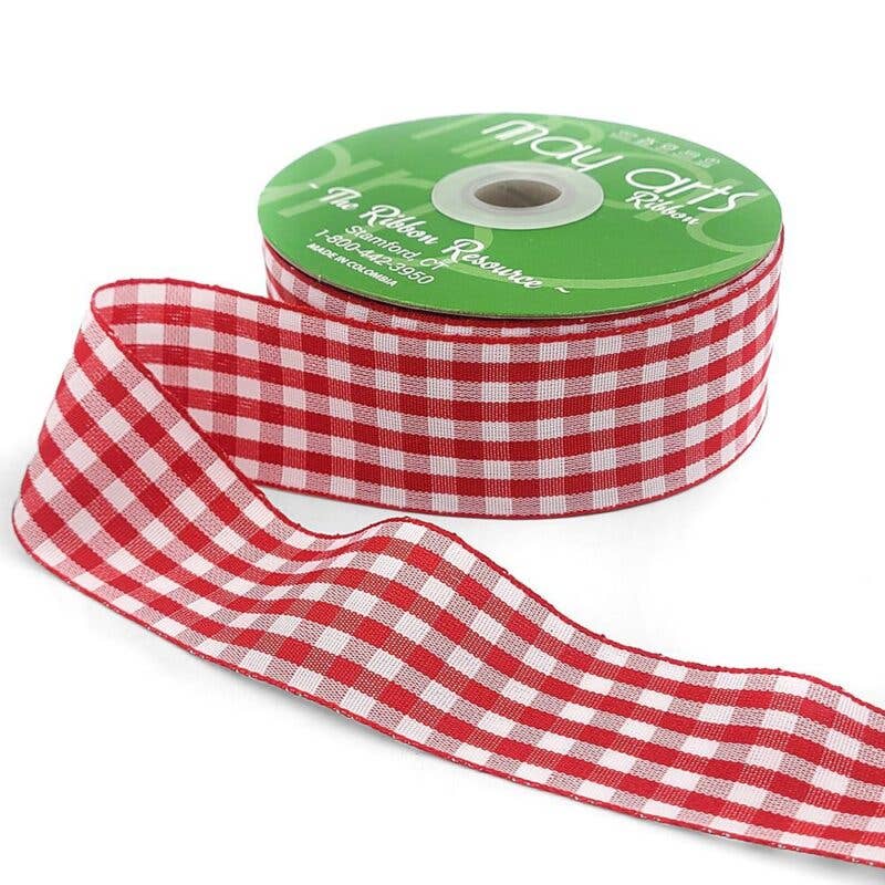 1.5" Red & White Checkered Gingham Ribbon