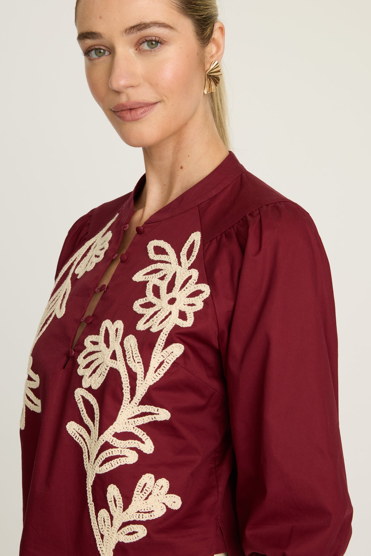 Elodie Top in Burgundy / Cream