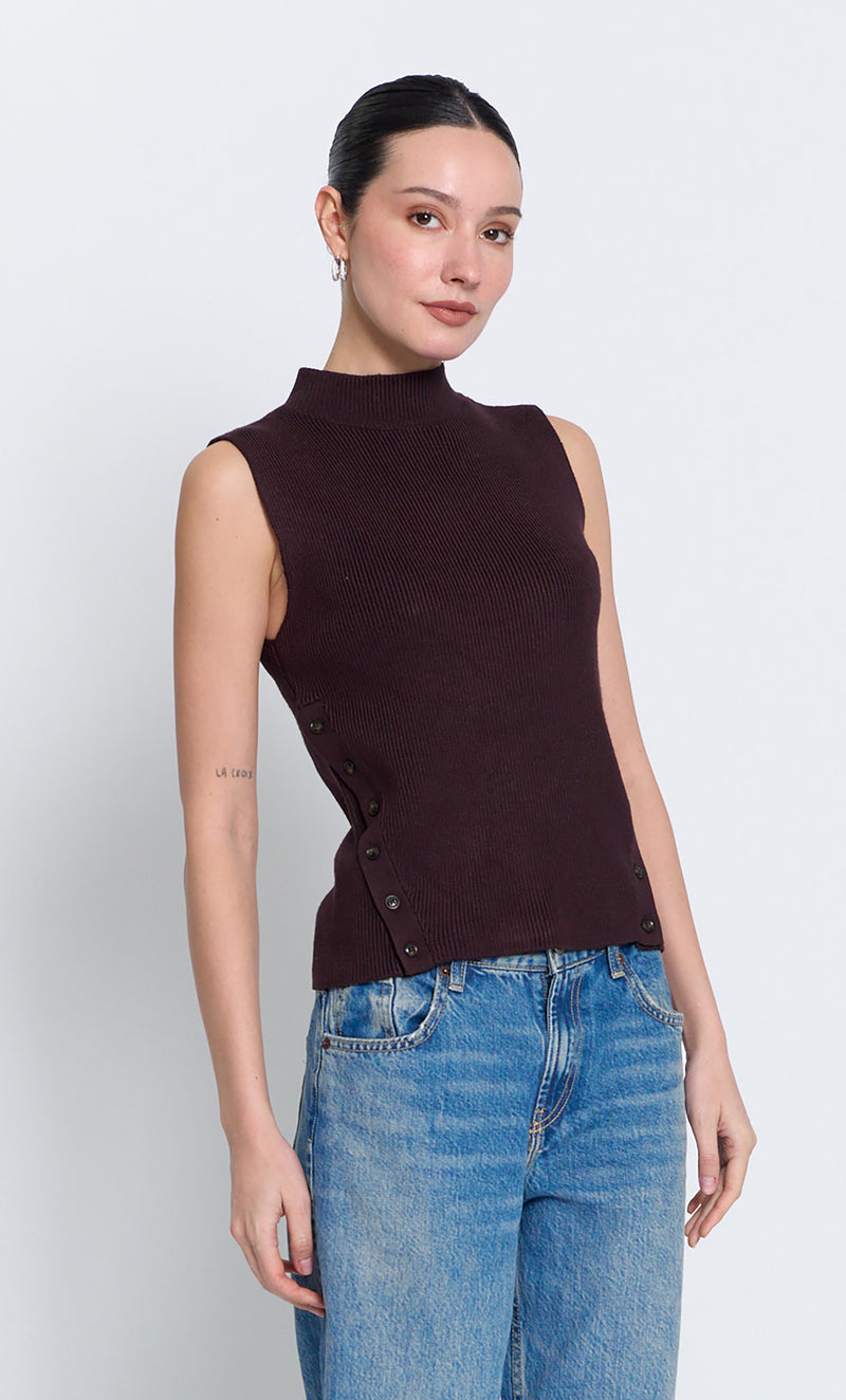 BIRCH SLEEVELESS TURTLENECK WITH BUTTON DETAIL