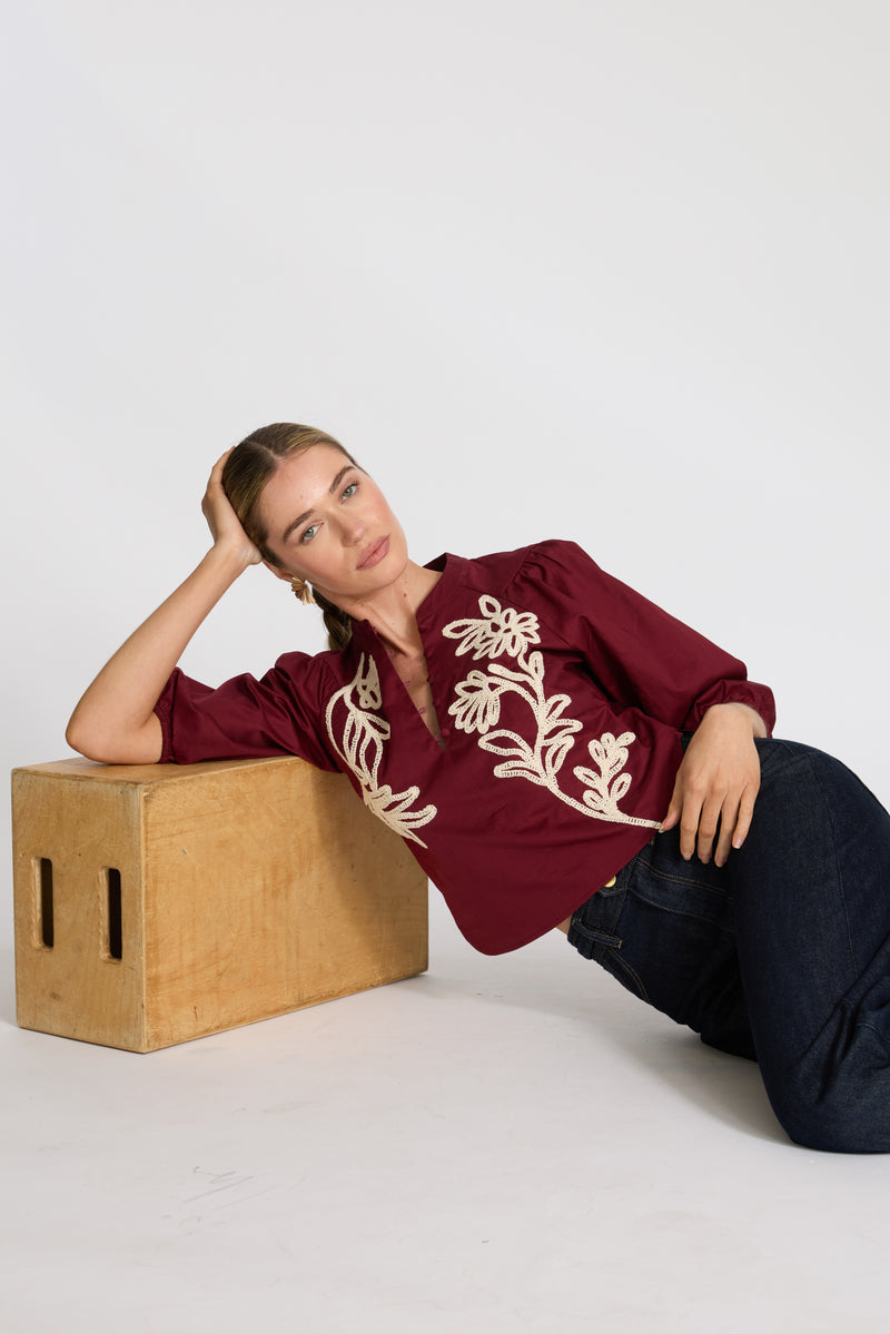 Elodie Top in Burgundy / Cream