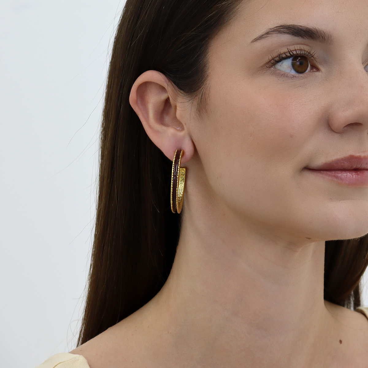 Dotty Hoop Earrings in Espresso Enamel - 24K Gold Plated
