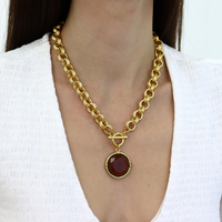 Cabochon Pendant Necklace - 24k Gold Plated