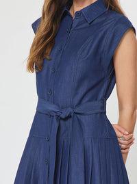 Denim Button Down Pleated Mini Dress