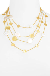 Chic Multi-Strand Coin & Flat Pearl Statement Necklace
