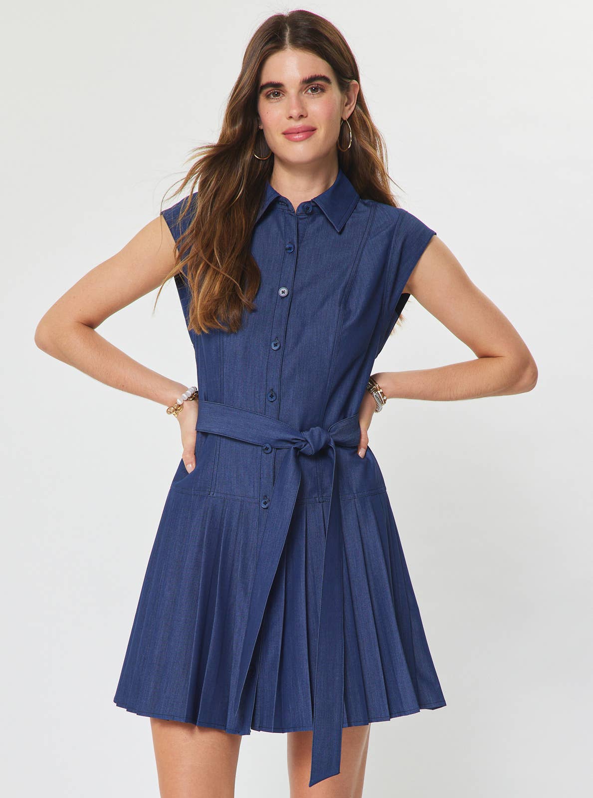 Denim Button Down Pleated Mini Dress