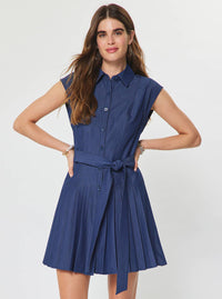Denim Button Down Pleated Mini Dress