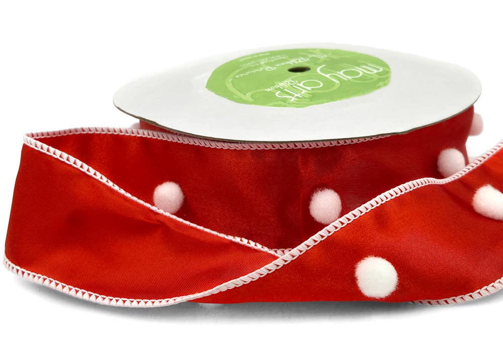 1.5" Santa Pom Pom Christmas Ribbon