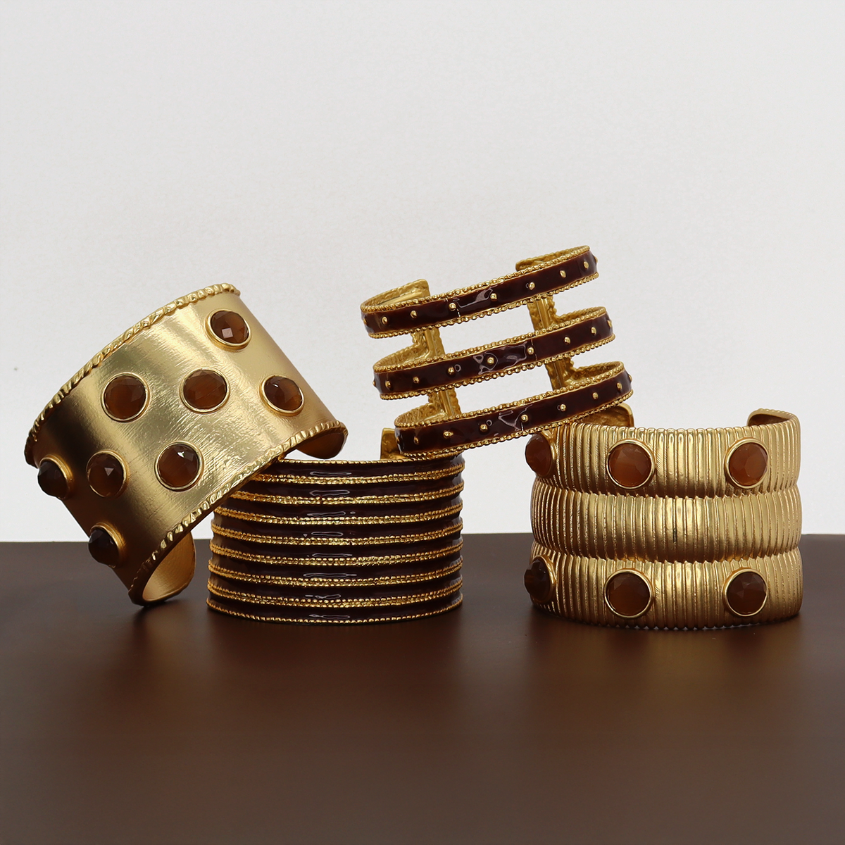 Dotty Cuff in Espresso Enamel - 24K Gold Plated