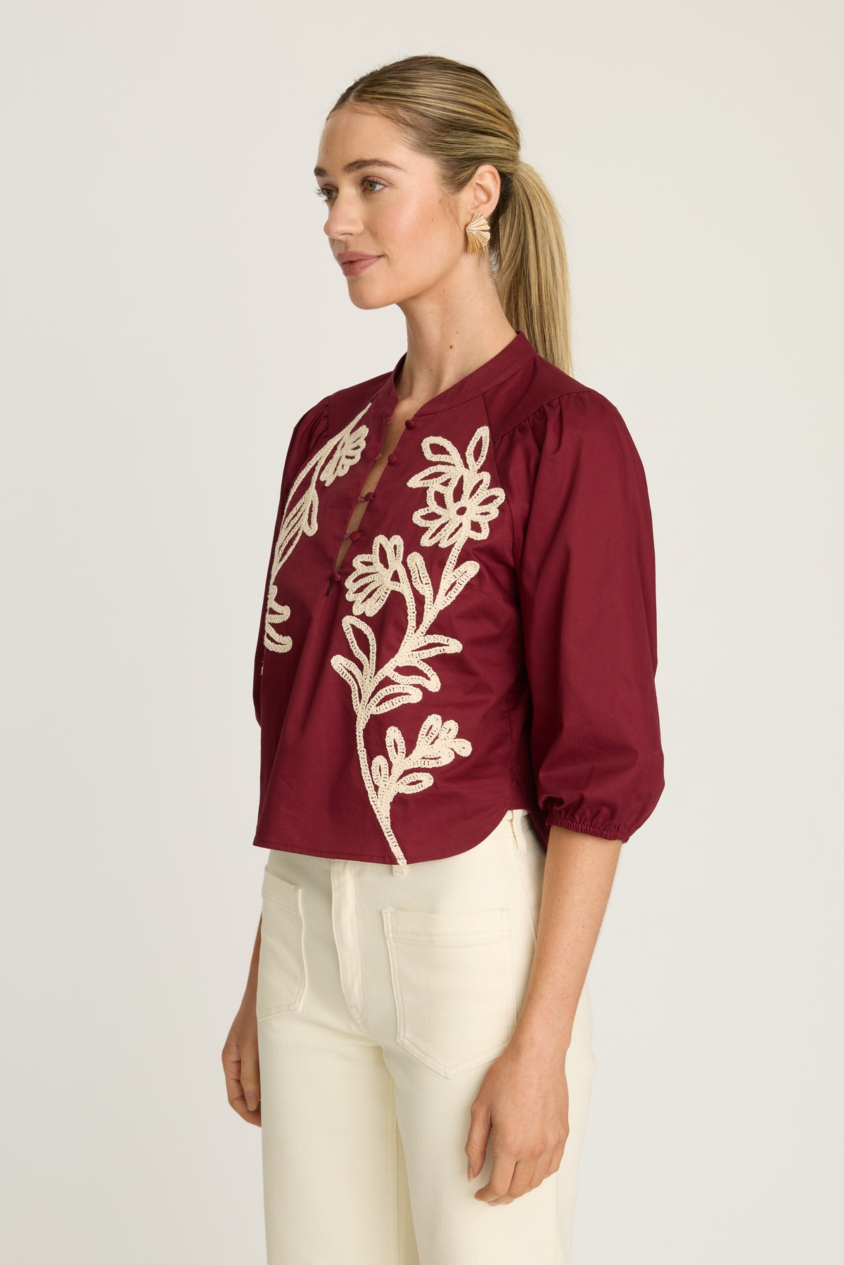 Elodie Top in Burgundy / Cream